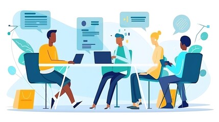 Fototapeta premium A group of people are sitting around a table having a meeting