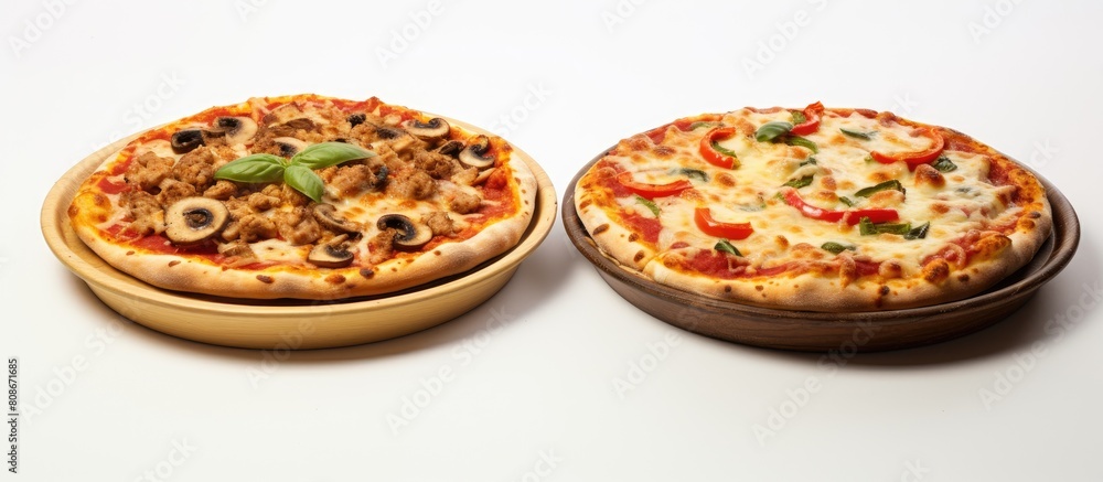Aufkleber two small pizzas with a white background and ample copy space image