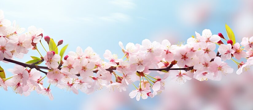 In spring women can enjoy the vibrant and colorful flowers of Apple cherry cherry and Sakura A copy space image showcasing these blooming beauties would be visually appealing