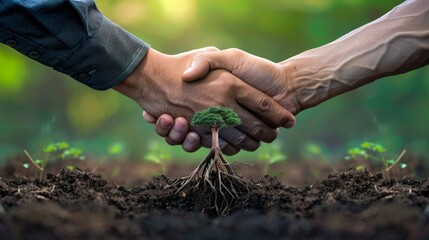 A handshake with roots growing from it represents building strong relationships and creating a supportive work environment