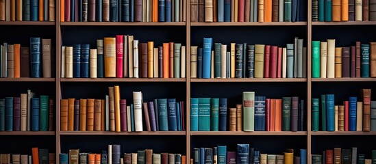 Library shelves filled with rows of books providing a perfect backdrop for text A powerful representation of knowledge and the pursuit of learning Copy space image