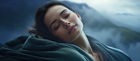 A girl sleeps peacefully on a woman s shoulder while traveling creating a serene image The background is minimalistic allowing for copy space