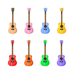 Fototapeta premium Guitar Icon Set. Collection of Colored Guitars. Flat Style. Vector icons