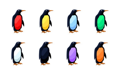 Penguins icon set. Colored Penguins. Flat Style. Vector icons