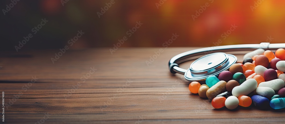 Poster a macro shot of a stethoscope and pills their depths of field intentionally shallow creating an aest