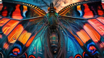 Colorful butterfly wings with abstract geometric patterns blended together to create a unique background.