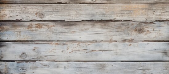 The heavily worn and peeling grey paint on the natural wood planks creates a weathered and textured background for a copy space image