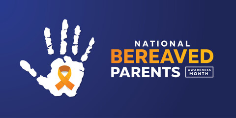 National Bereaved Parents Awareness Month. Yellow ribbon and hand. Great for cards, banners, posters, social media and more.  blue background.

