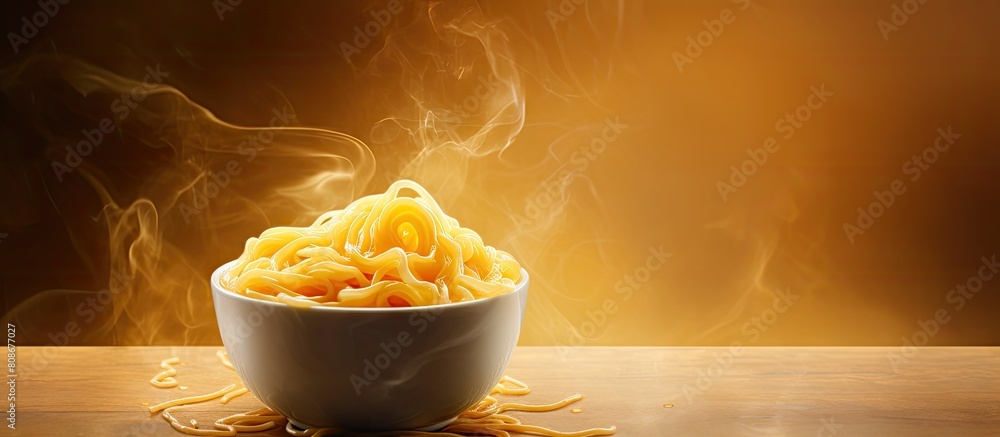 Poster soft noodles in a cup sticky in texture. copy space image. place for adding text and design