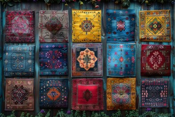 abstract background in colors and patterns for Turkmen Carpet Day