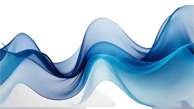 Blue white astract dreamy wave flowing fabric smoke isolated on transparent background 
