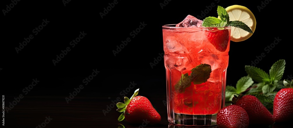 Poster a refreshing beverage option is the classic homemade strawberry lemonade or cocktail. copy space ima