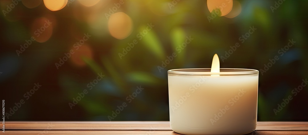 Poster a soy candle with a wooden wick creates a natural ambiance. copy space image. place for adding text 