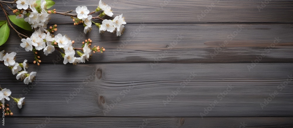 Poster spring twigs arranged on a wooden background creating a visually appealing copy space image