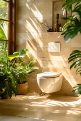 Bathroom with plants and toilet.