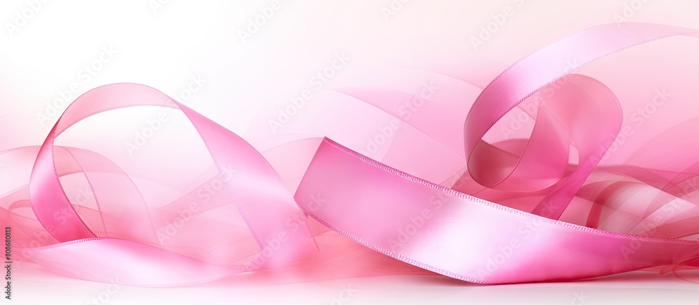 Poster a pink ribbon representing world breast cancer day against a clean white backdrop with empty space f