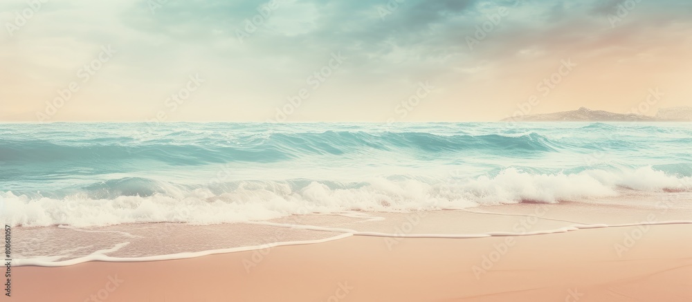Poster Vintage toned abstract background of a serene beach with a smooth wave pattern providing ample copy space for images