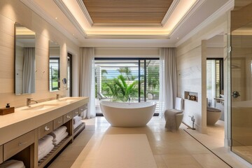 Luxurious Bathroom spacious room. House mirror. Generate Ai