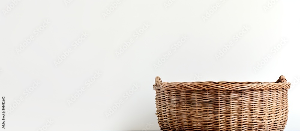 Poster a wicker basket is featured in a copy space image with a white background