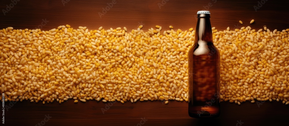 Aufkleber a top down view of a bottle of beer and grain with copy space image