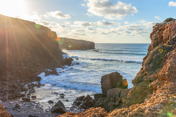 A beautiful bay on the Atlantic coast in Praia da Bordeira, Algarve, Portugal.