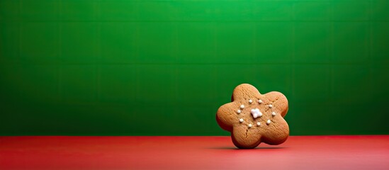 Fototapeta premium St Patrick s Day themed gingerbread cookie on a red background perfect for decoration or as a copy space image