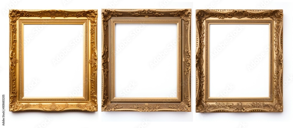Poster isolated on a white background there is a golden ancient wooden picture frame with a cut out canvas 