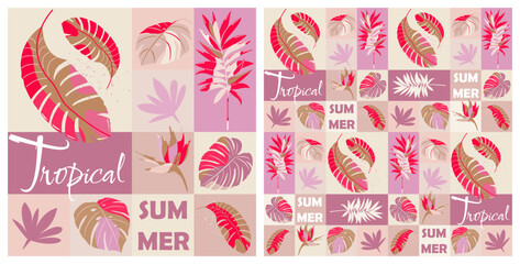 Seamless geometric pattern with tropical elements. Modern style summer background.