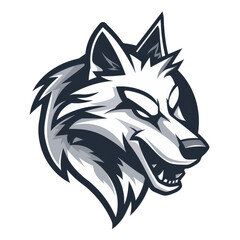 Fierce wolf head mascot in monochrome
