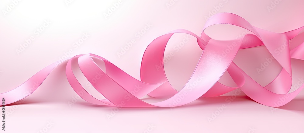 Poster a pink ribbon representing world breast cancer day against a clean white backdrop with empty space f