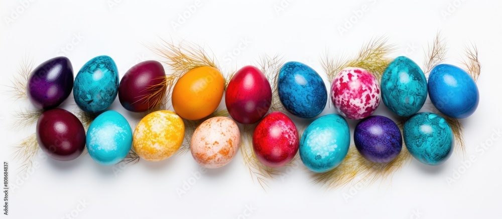 Aufkleber a top down view of easter eggs is showcased on a white background offering ample space for text the 