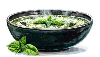 Clipart of a steaming bowl of fragrant Thai green curry with jasmine rice ar7 4 v6 0 Generative AI