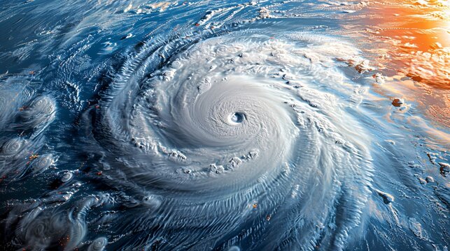 Gigantic storm resembling Irma in the Atlantic Sea.