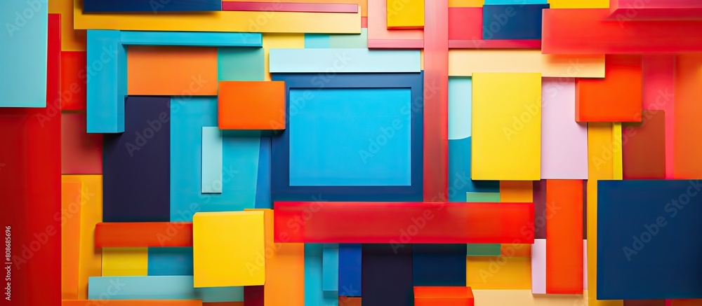 Poster abstract geometric art collage with colorful painted pieces glued on a paper layout creating a vibra