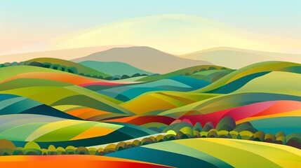 Obraz premium A countryside scene with rolling hills in a horizontal format for easy use as a backdrop, depicted in a digital image.