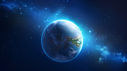 Obraz premium Earth planet glowing in space on starry sky background