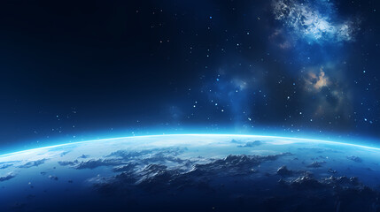 Earth planet glowing in space on starry sky background