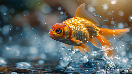 Goldfish Jumping Out of Chilled Water,
Goldfish swimming through its aquarium
