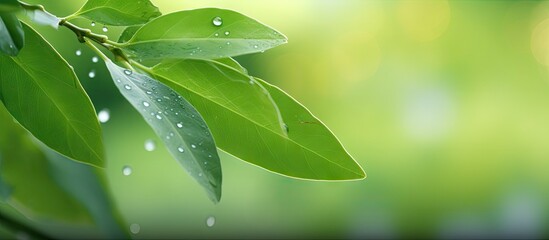 Garden closeup with a green leaf and blurred green background Copy space image for a natural green wallpaper concept