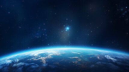 Earth planet glowing in space on starry sky background