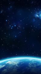 Earth planet glowing in space on starry sky background