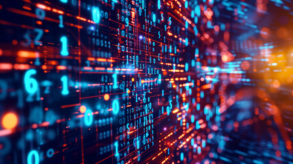 Obraz premium Dynamic digital landscape evoking a futuristic concept of data streaming and cybersecurity technology.