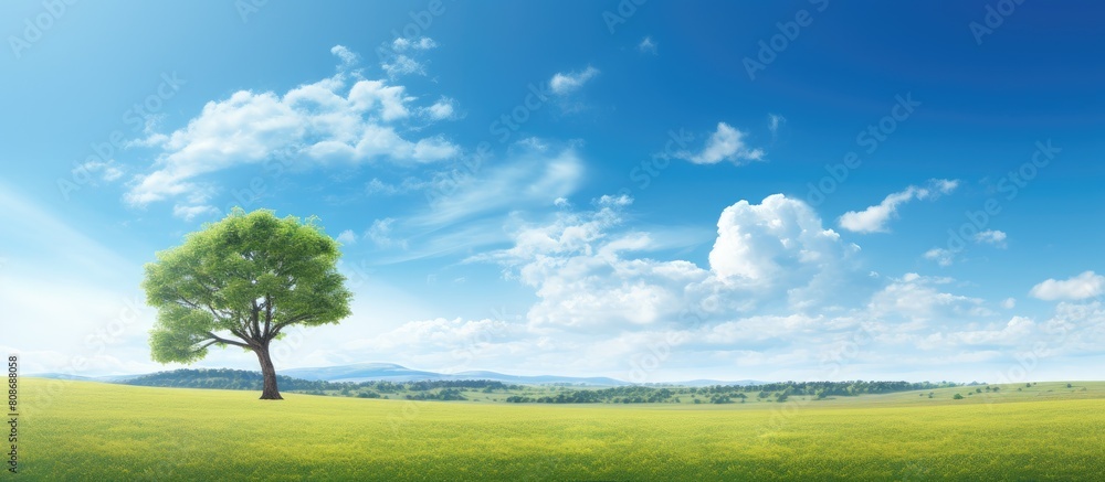 Poster a scenic view of a landscape with a blue sky serving as the background. copy space image. place for 