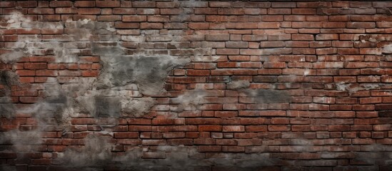The background features an aged red brick wall with a textured surface of grey cement providing ample space for text or images