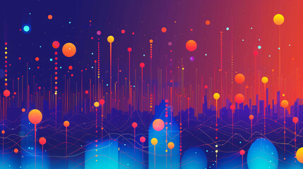 Abstract digital cityscape with vibrant nodes and data connections representing futuristic cybersecurity architecture.