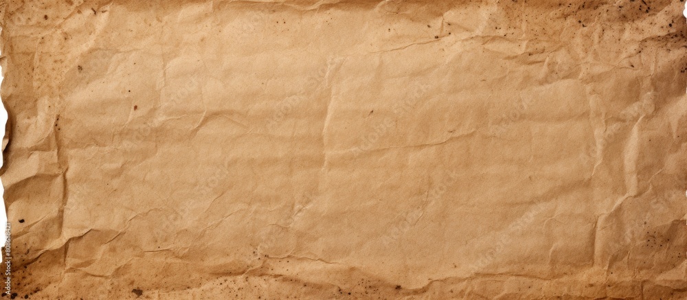 Poster a top down view of a recycled brown torn paper label with an abstract texture placed on a white back