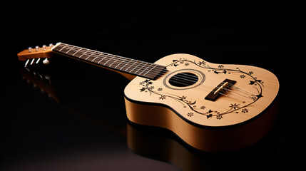 Classic wood guitar  with musical notes