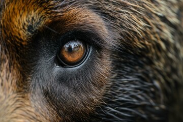 Penetrating Bear eye closeup macro. Russian wild. Generate Ai
