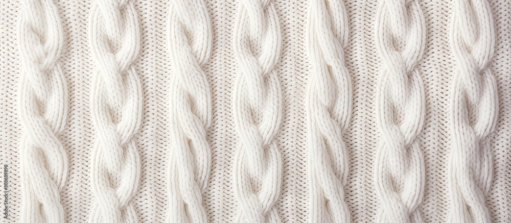 Aufkleber a textured fabric made of knitted wool featuring a cozy handmade sweater pattern on an ivory backgro