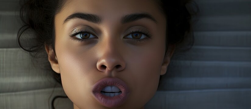 Image of a model with her mouth covered providing a copy space for potential text or graphic overlays